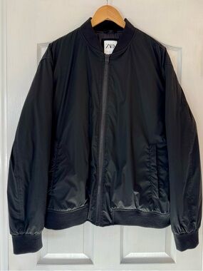 Zara Black Bomber Jacket with Ribbed Trim